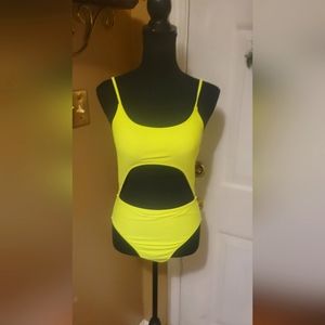 Shein Neon Yellow Sexy One Piece Bathing Suit, Size Large